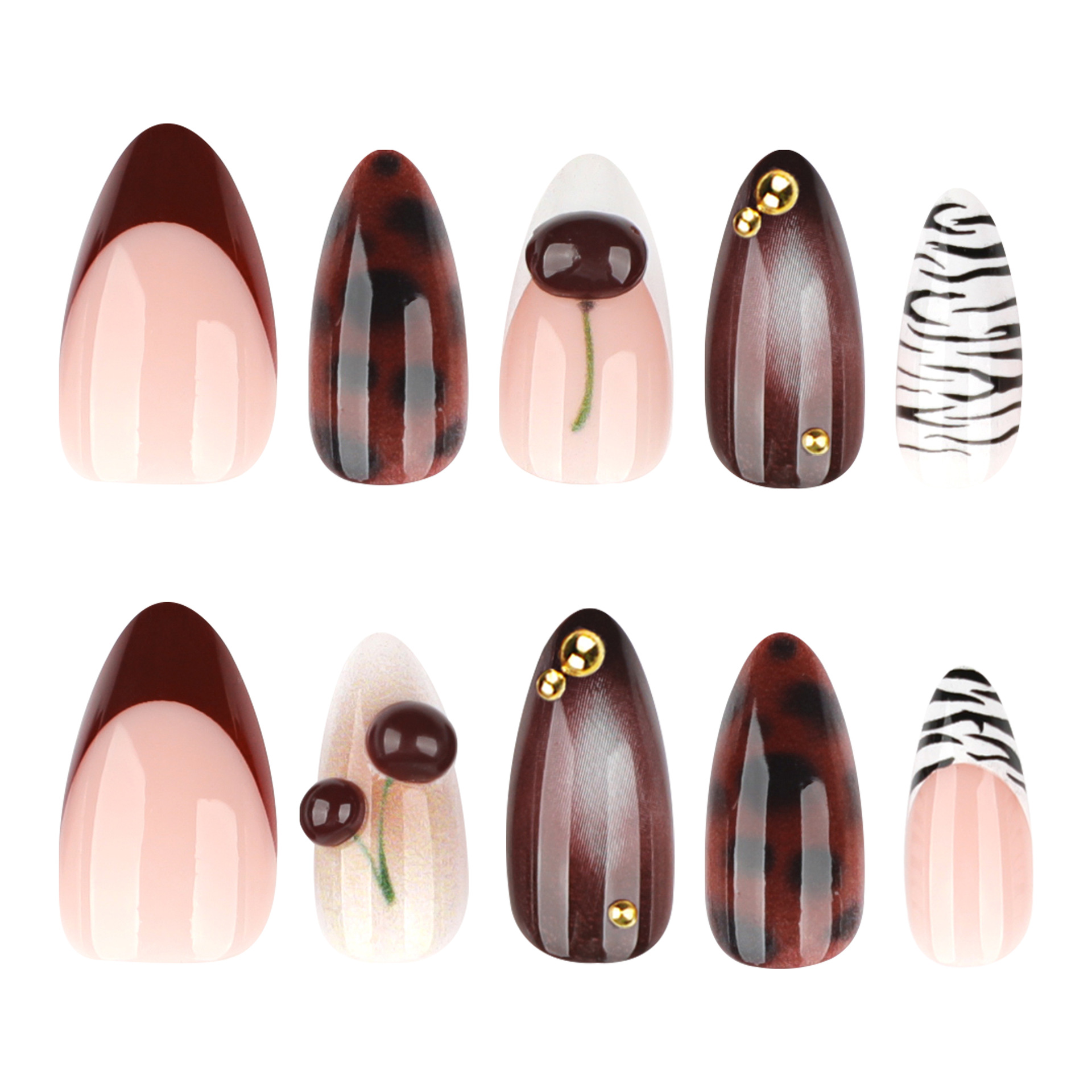 Nail Art Burgundy - 24 Uñas Postizas Color Borgoña Nude