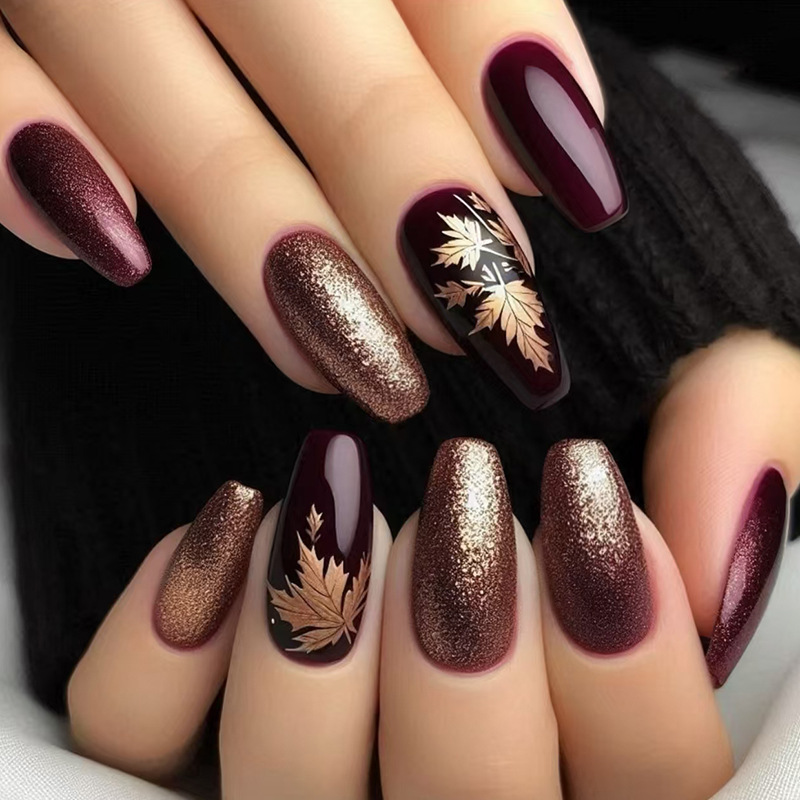 Nail Art Burgundy - 24 Uds. De uñas elegantes con