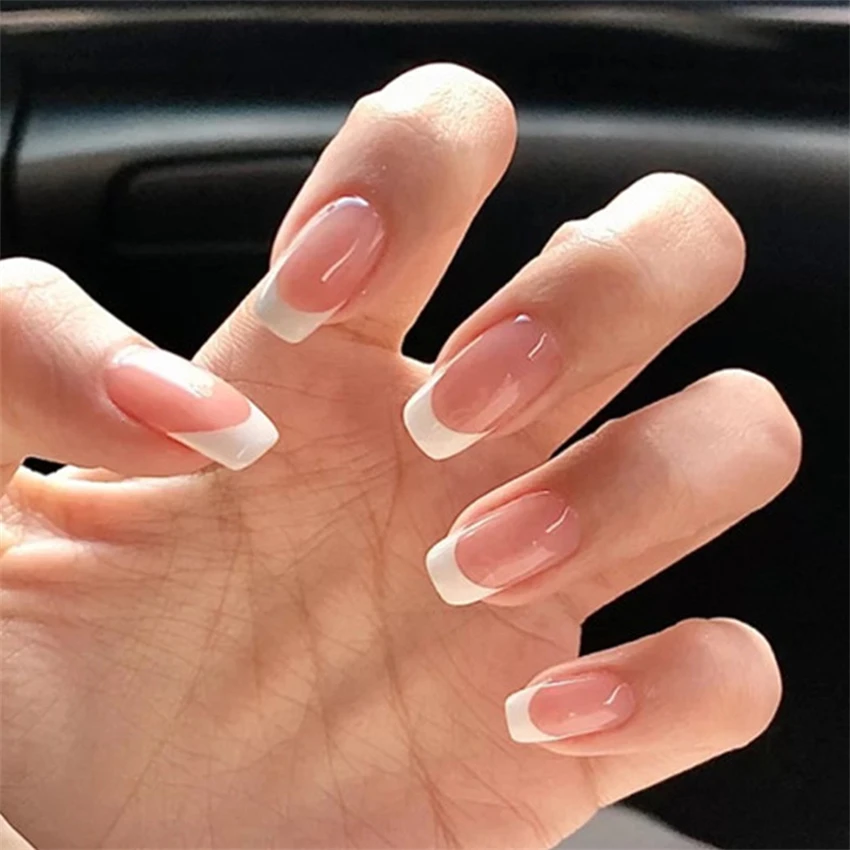 Nail Art French Nails - 24 unids/set de uñas cortas minimalistas