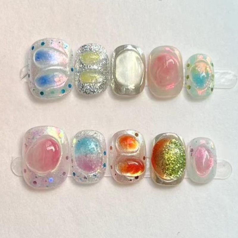 Nail Art Glitter - 10 Uds. De uñas postizas redondas