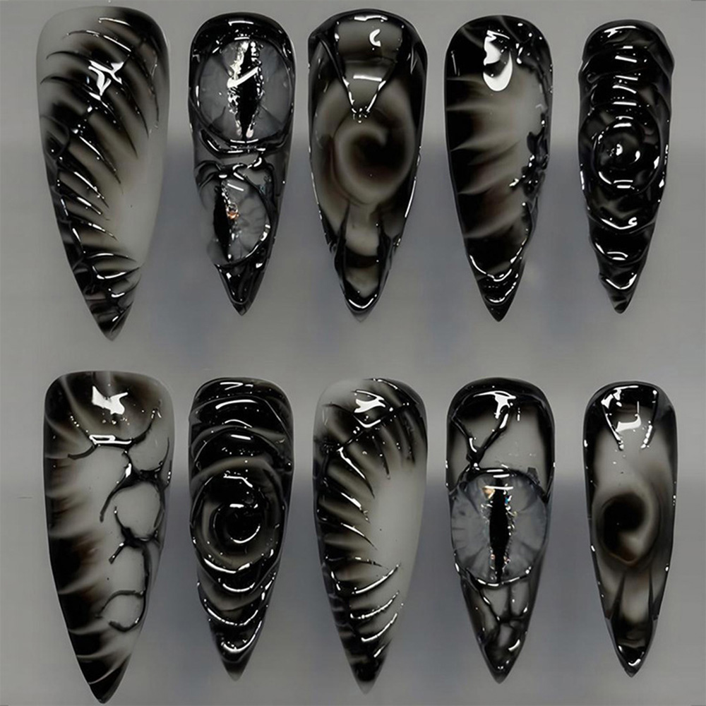 Nail Art Y2K - Uñas postizas góticas Stiletto, 30 piezas,