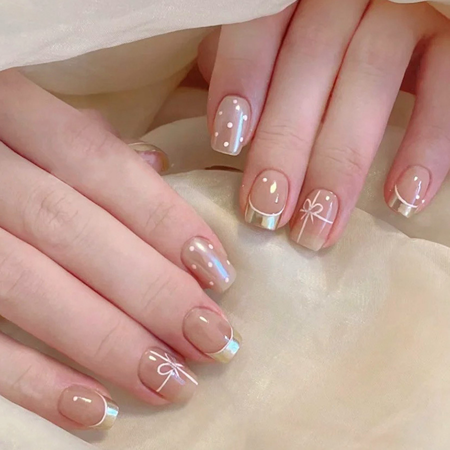 Nail Art French Nails - Uñas postizas cortas cuadradas para mujeres