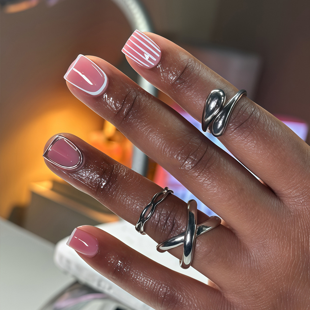 Nail Art French Nails - 24 Uñas Postizas Rosas Desmontables con