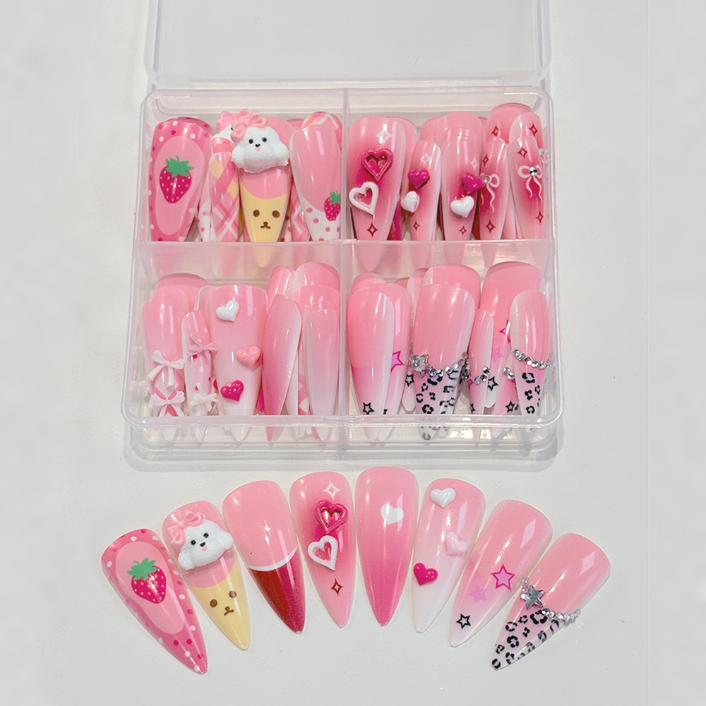 Nail Art Y2K - 96 Uñas Postizas Stiletto Largas Color