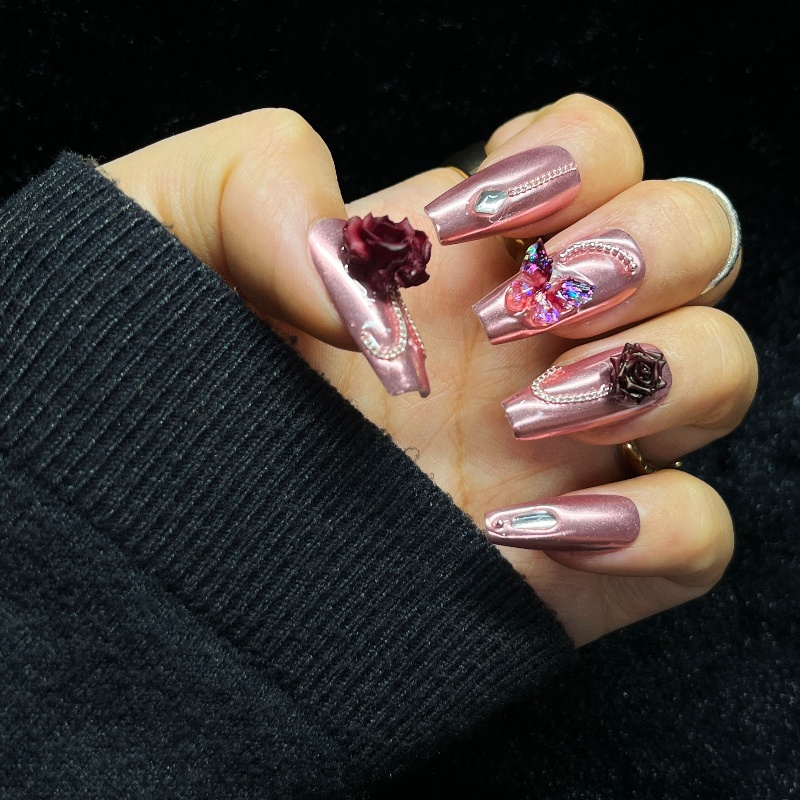 Nail Art Burgundy - 10 Uds. De uñas postizas de