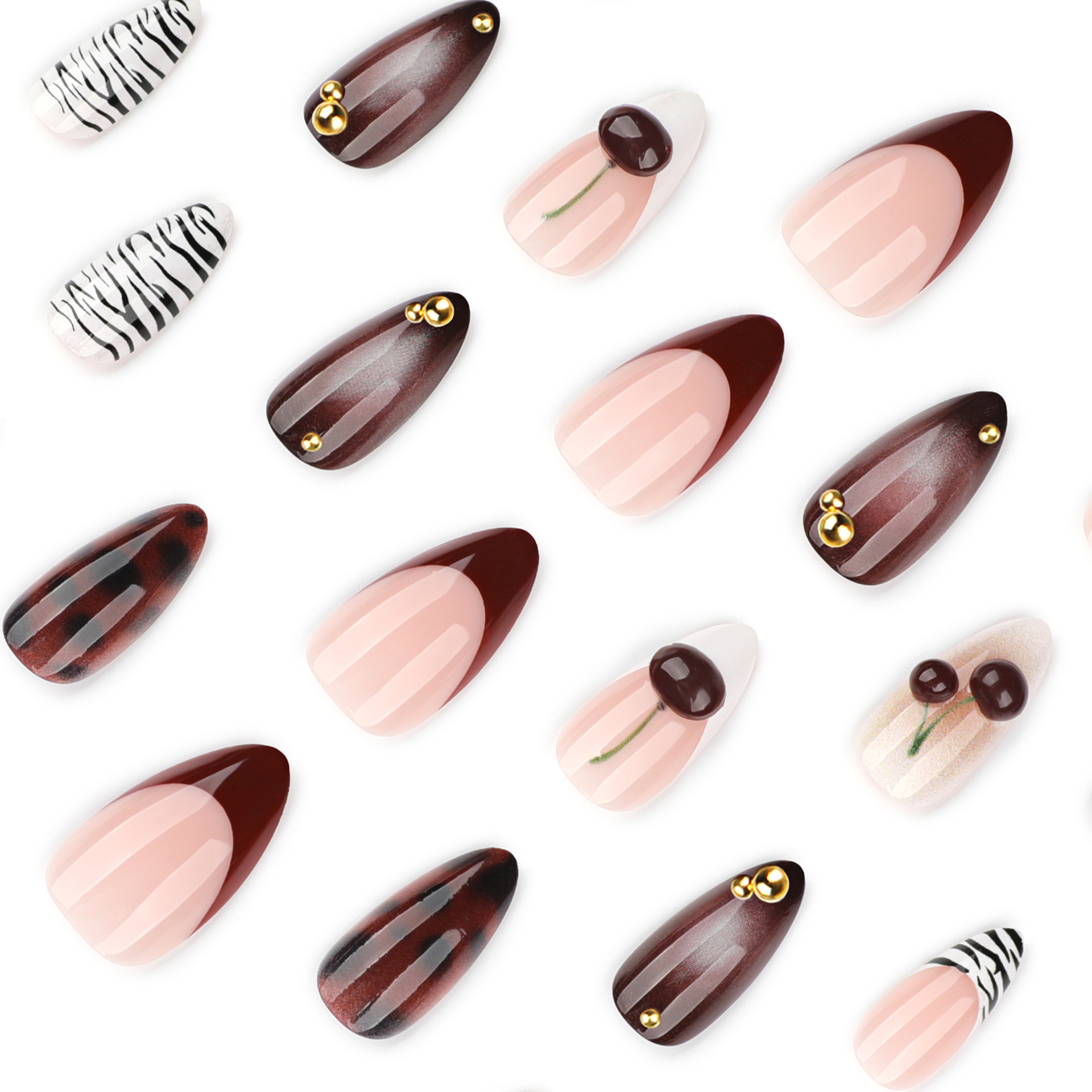 24 Uñas Postizas Color Borgoña - Nail Art Burgundy reseña y precio