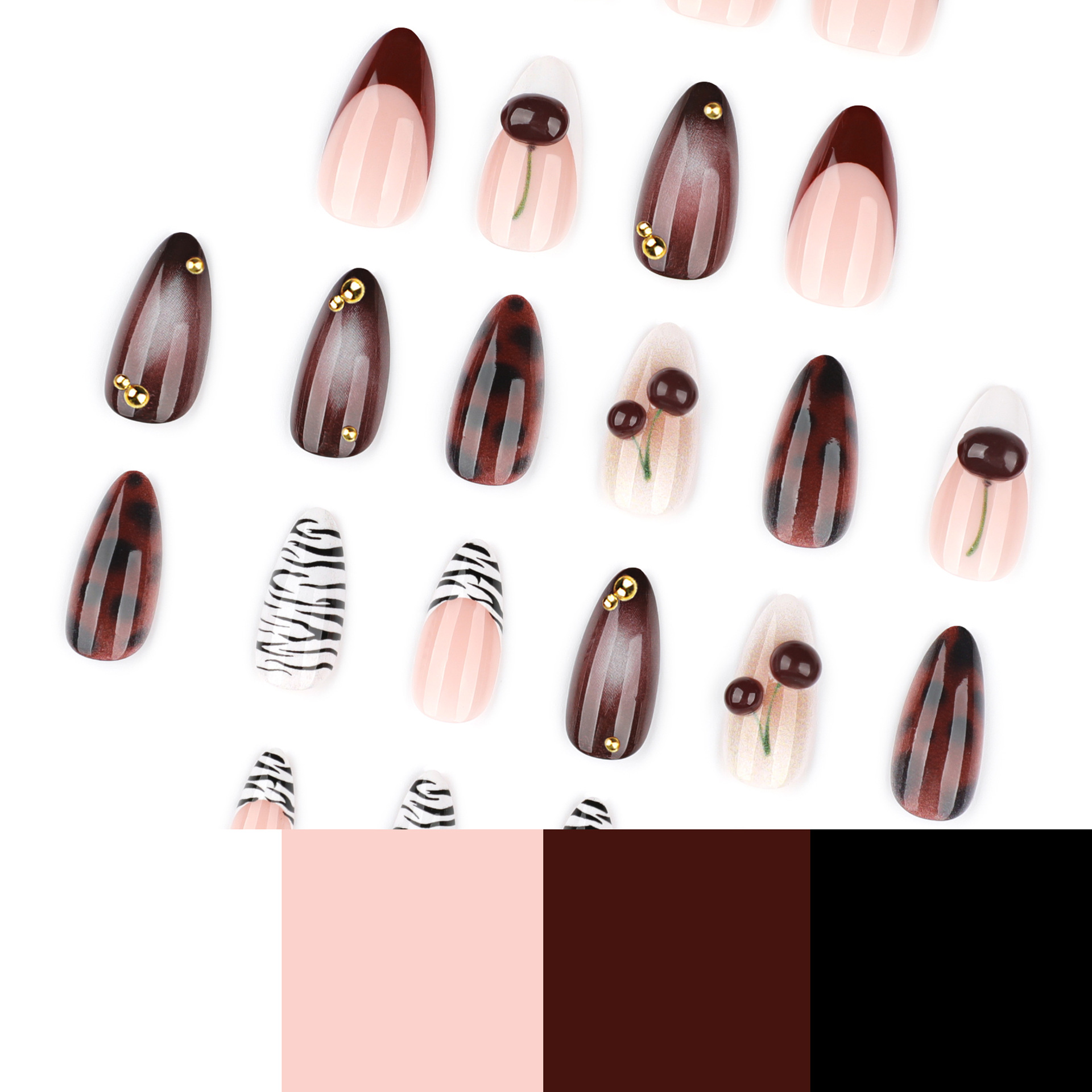24 Uñas Postizas Color Borgoña - Nail Art Burgundy reseña y precio