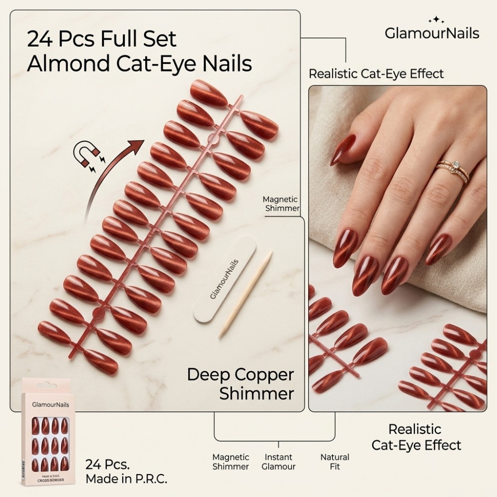 24 Uñas Postizas Cortas Cuadra - Nail Art Extension Cat Eye reseña y precio