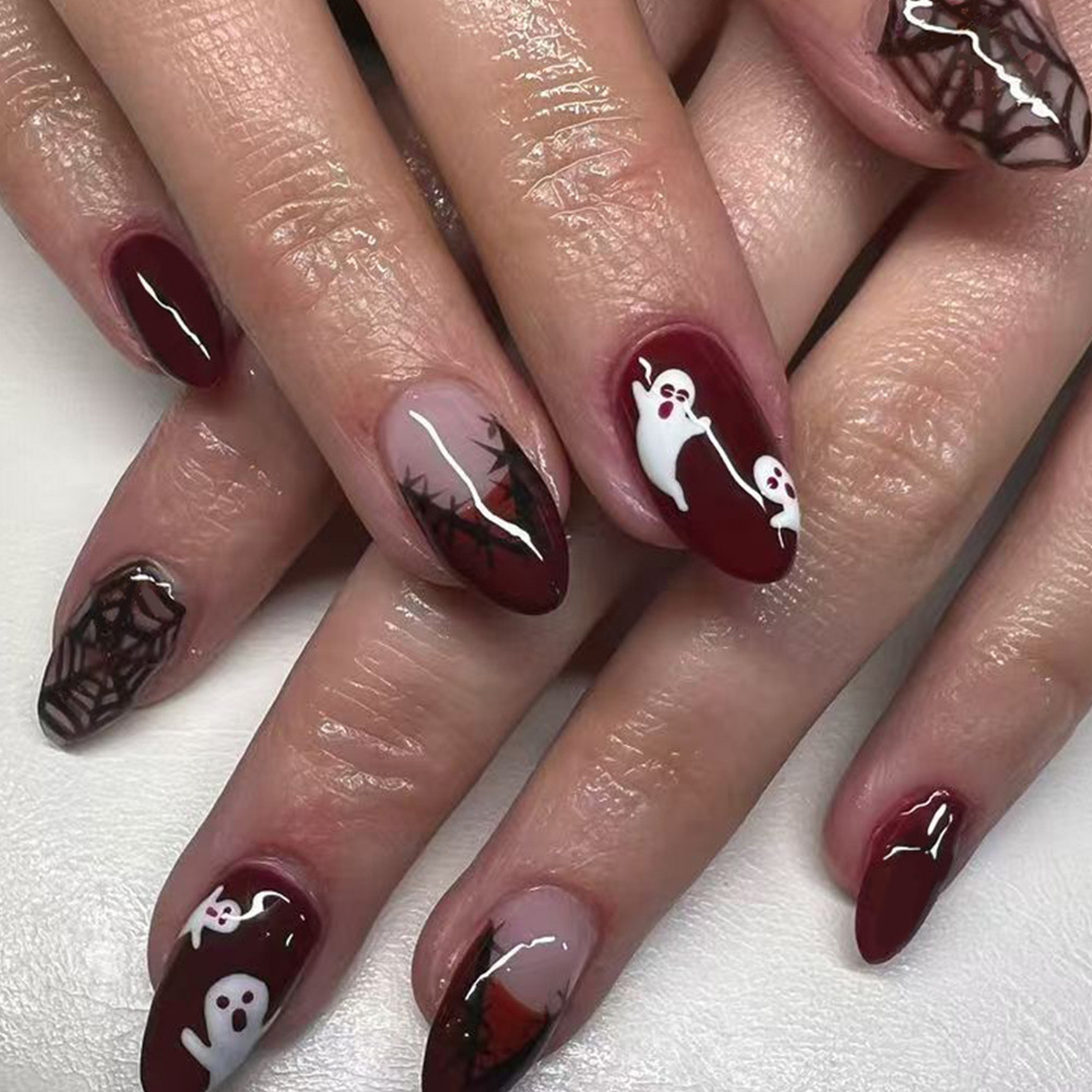 24 Uñas Postizas de Halloween  - Nail Art Burgundy reseña y precio