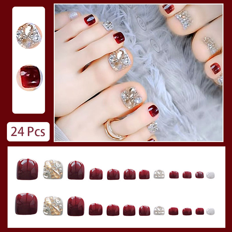 24 Uñas Postizas para Niña, Co - Nail Art Burgundy reseña y precio